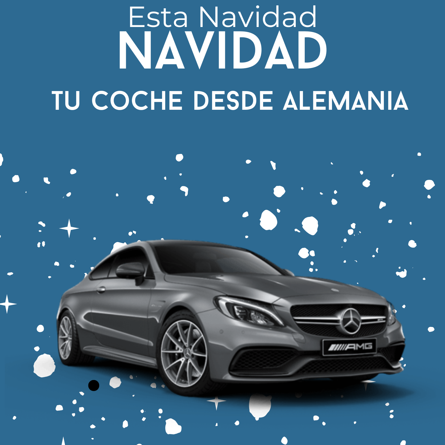 Imagen realista de un vehículo importado desde Alemania con un fondo navideño. Representa el servicio profesional de Transportes Villamella: chequeo en Alemania, transporte con GPS y seguro, y trámites completos como ITV y matriculación. Especialistas en transporte Alemania–España.