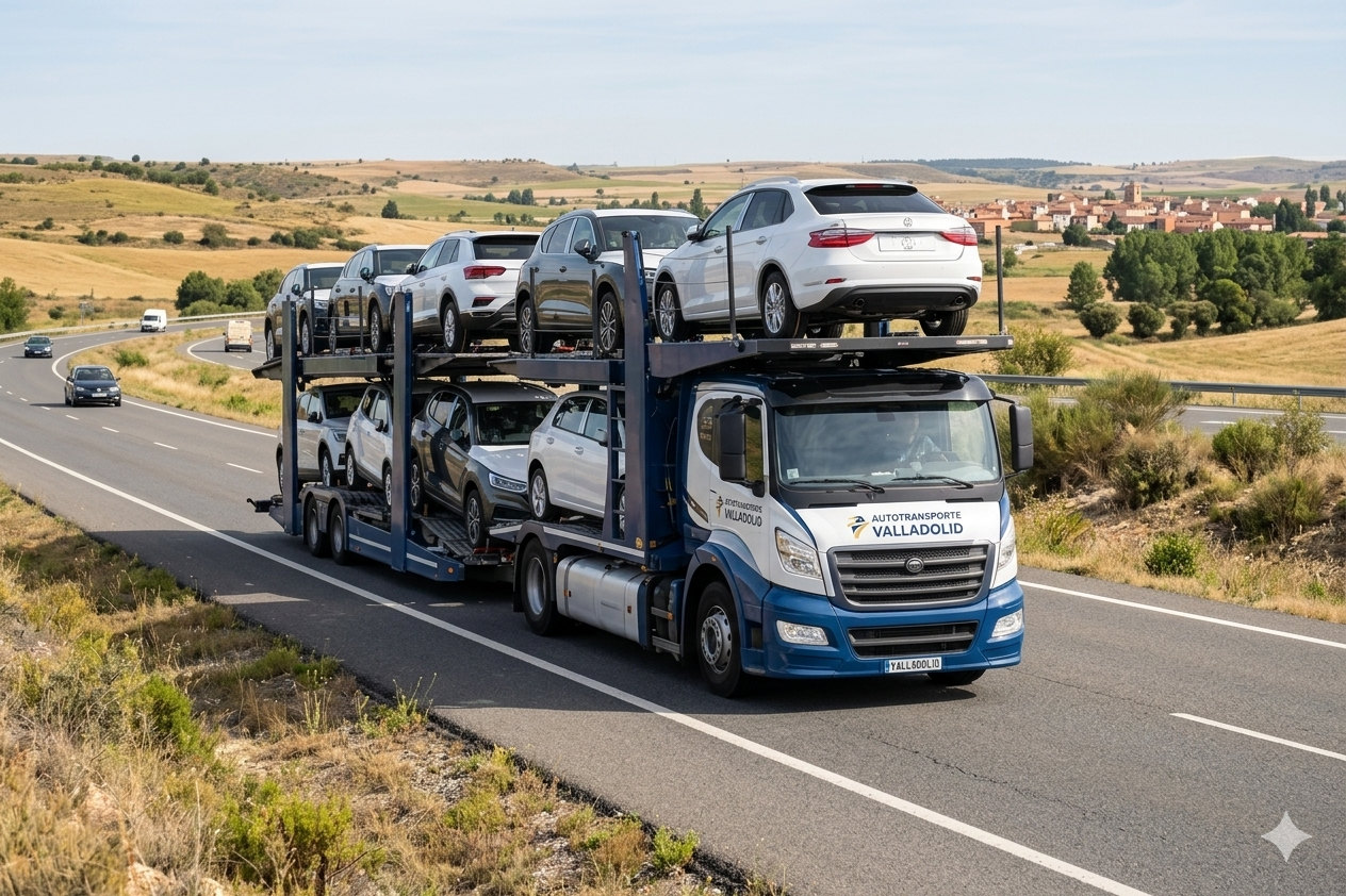 Transporte de vehículos por carretera en Valladolid con camión portacoches seguro de Transportes Villamella