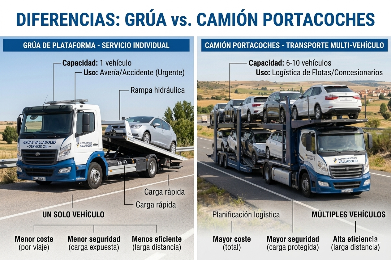 diferencias entre grua y camion portacoches para transporte de vehiculos