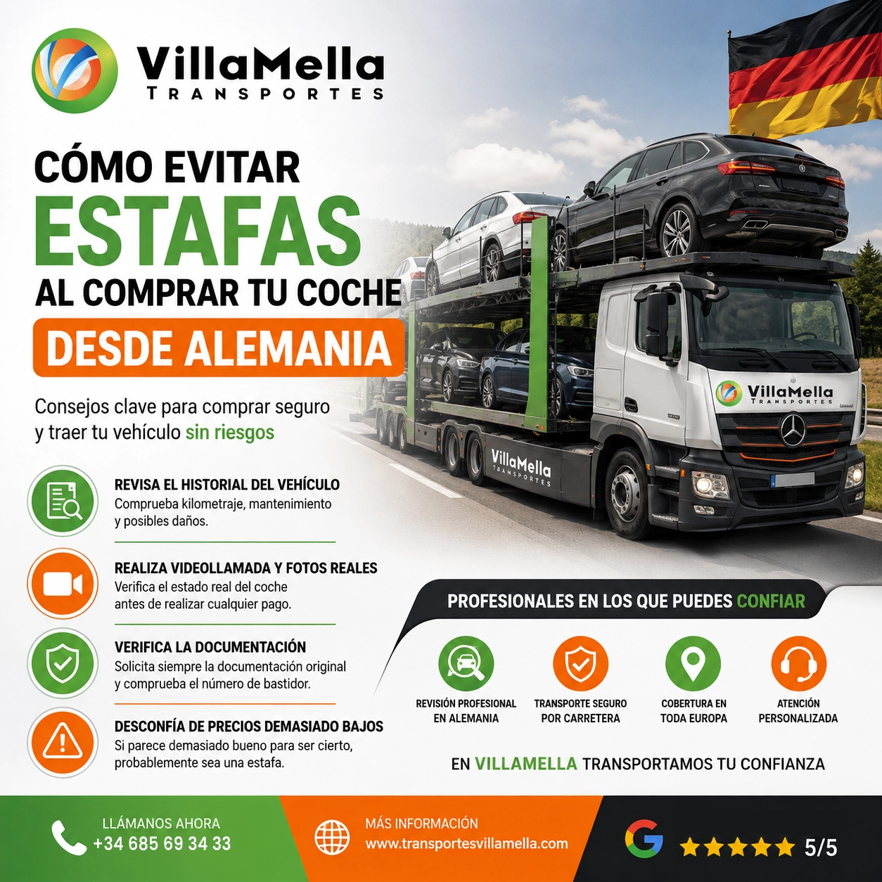 Cómo evitar estafas al comprar coches en AlemaniaConsejos para evitar estafas al comprar coches en Alemania con transporte de vehículos por carretera de Transportes Villamella