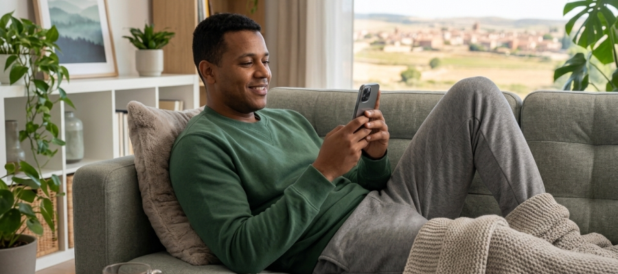 Cliente consultando en su móvil la ubicación de su vehículo durante el transporte de vehículos por carretera en Valladolid